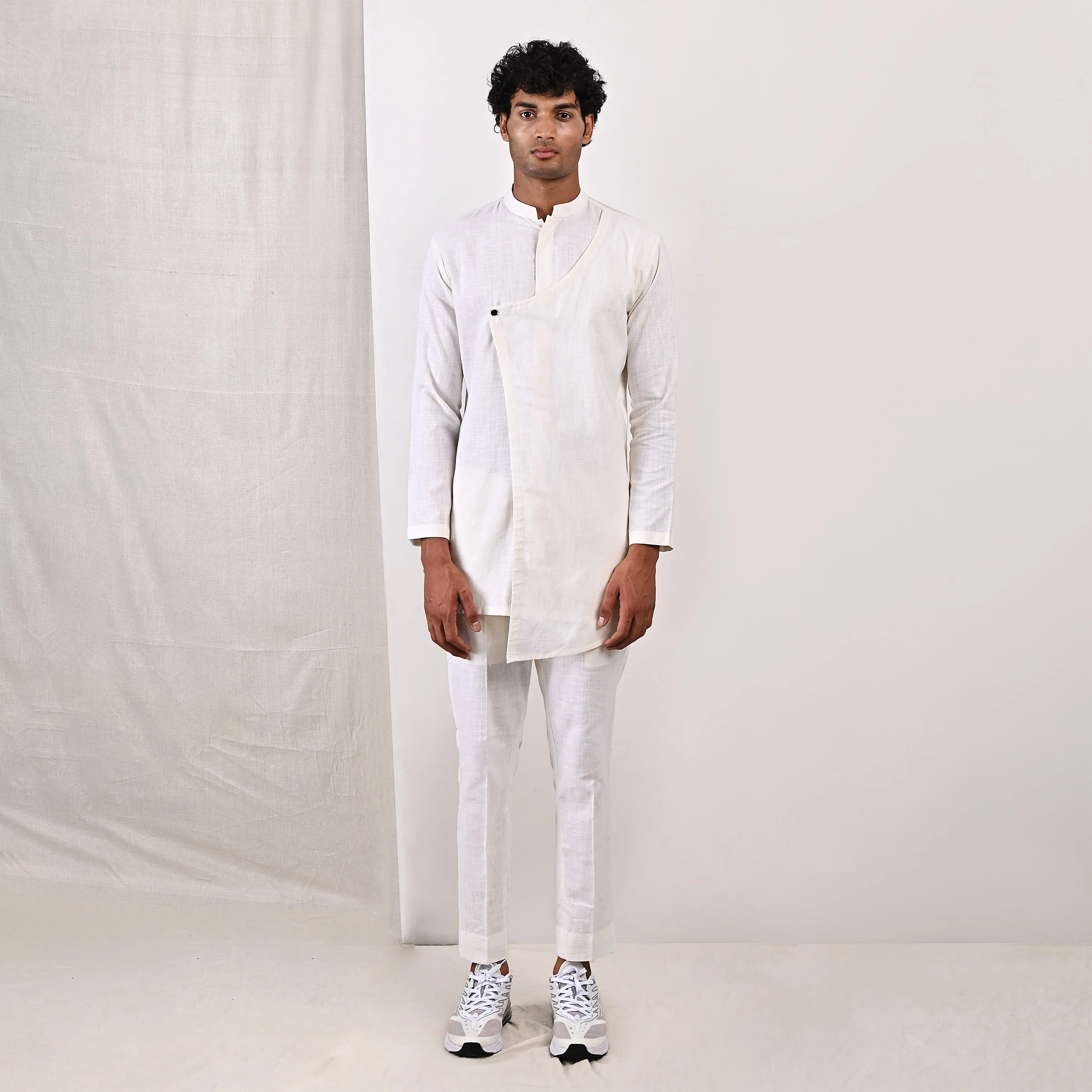 Alistair - Mauve Nehru Jacket with Off-White Asymmetrical Overlapped Kurta Set - Image 2