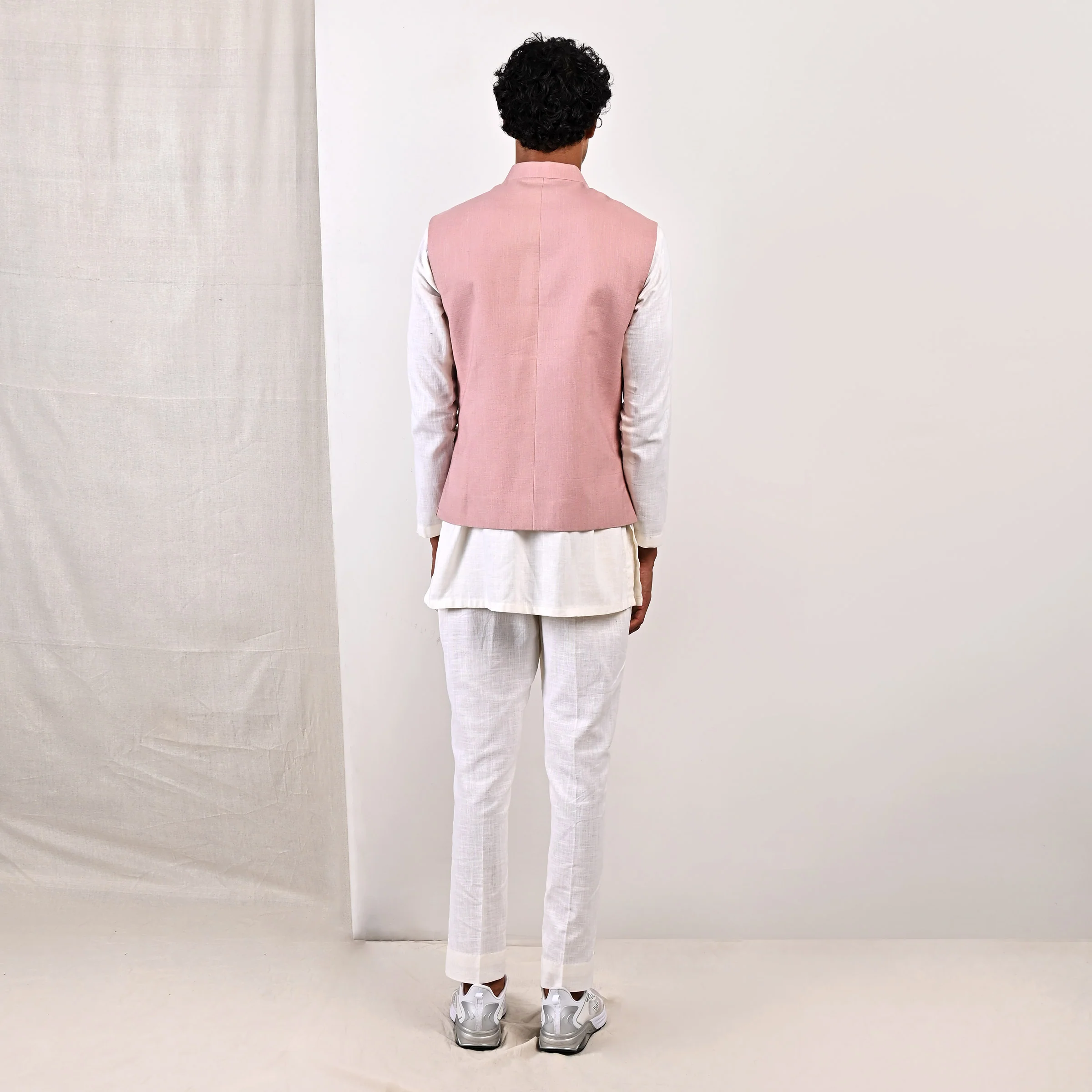 Alistair - Mauve Nehru Jacket with Off-White Asymmetrical Overlapped Kurta Set - Image 7