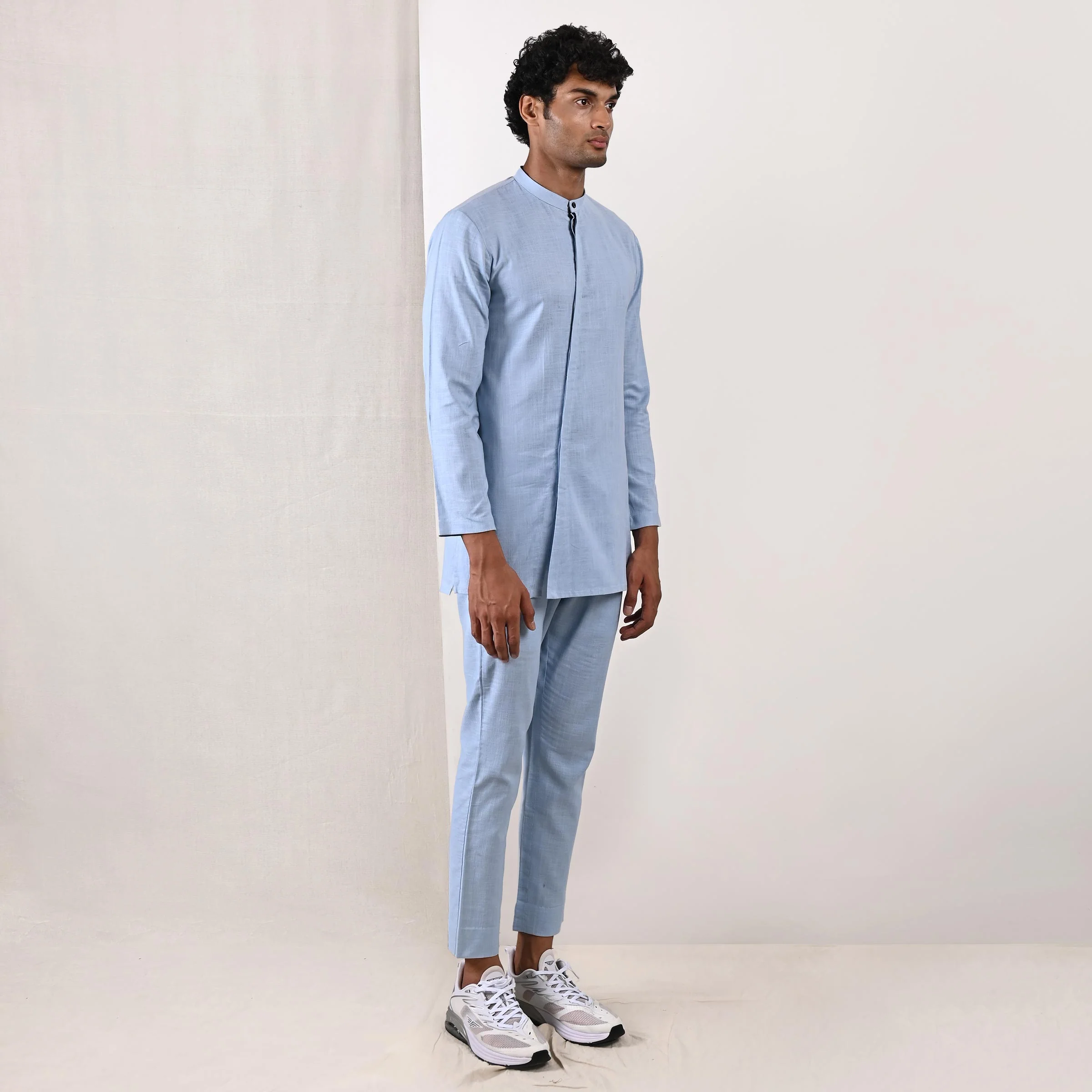 Alwin - Sky Blue Asymmetrical Short Kurta Set - Image 2