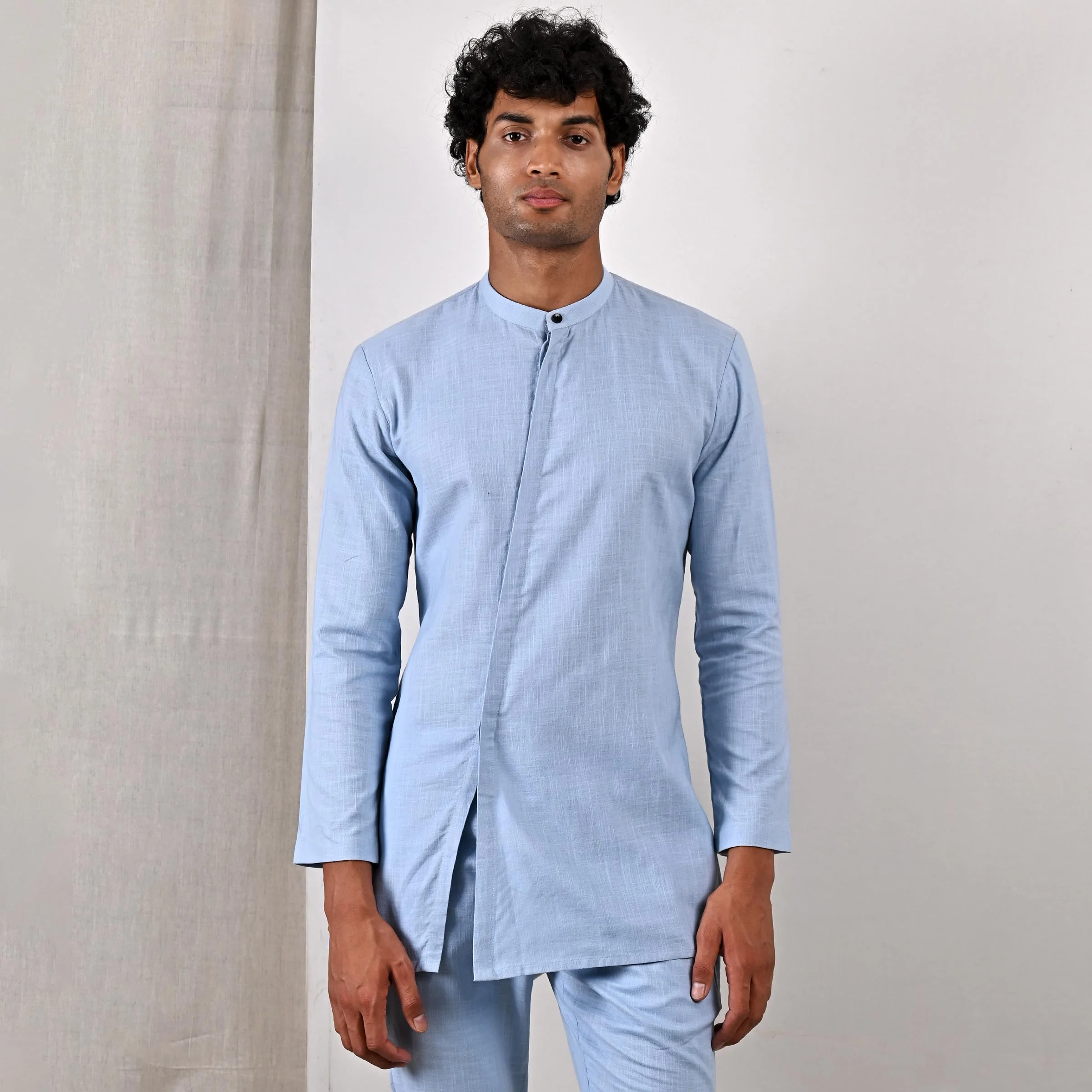 Alwin - Sky Blue Asymmetrical Short Kurta Set - Image 5