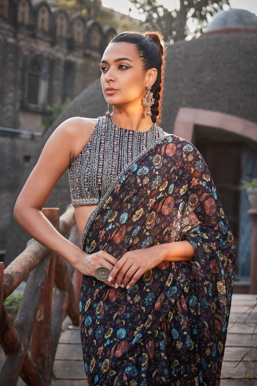 Amari- Printed Ruffle Saree Set - Image 2
