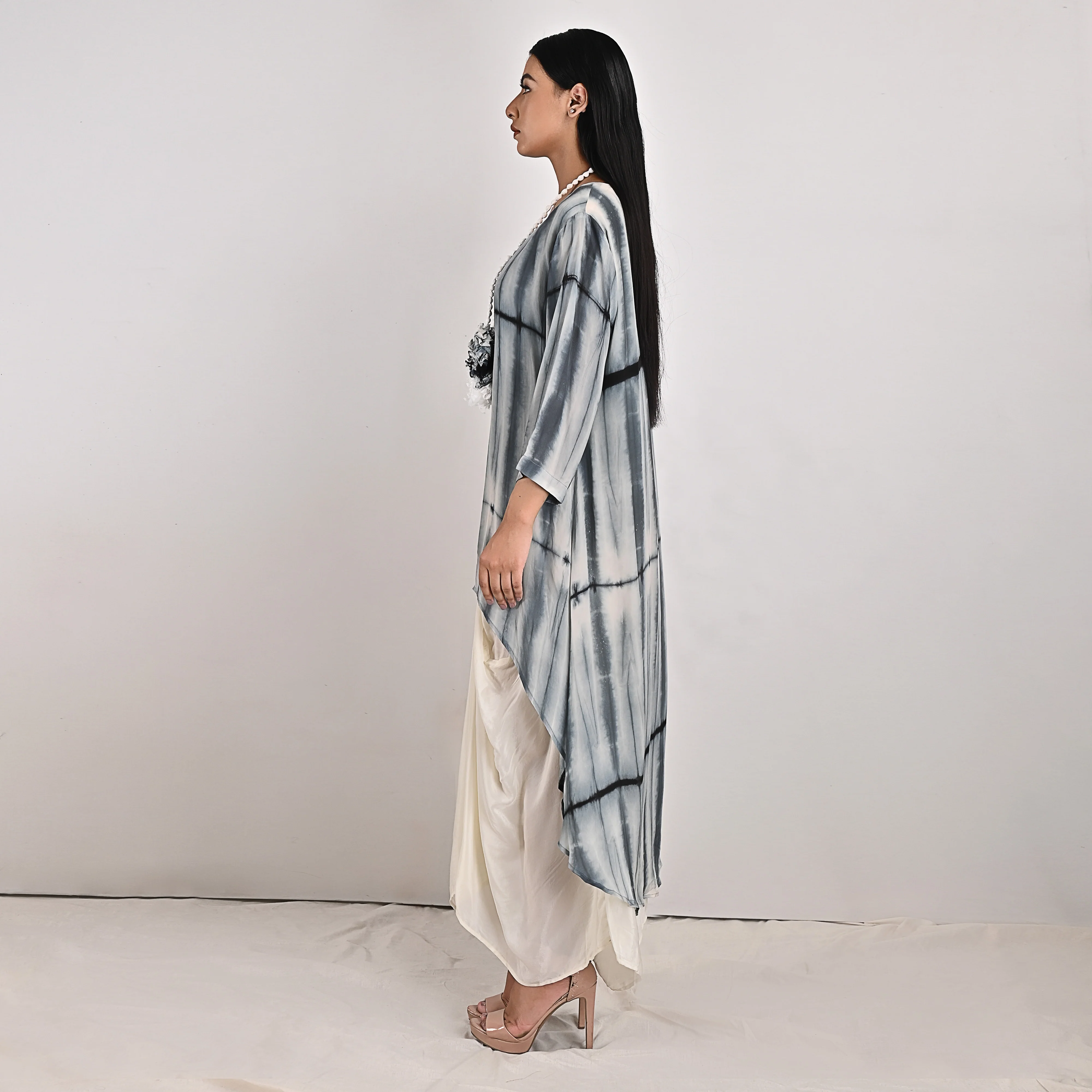 Amelia - Off-White, Black & Grey Tie & Dye Cowl Dress - Image 5