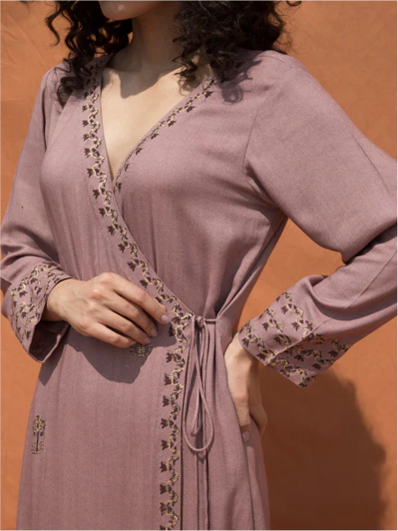 The Uschi- Mauve Block Printed Angrakha Dress - Image 3