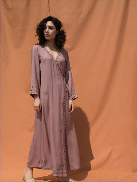 The Uschi- Mauve Block Printed Angrakha Dress - Image 4