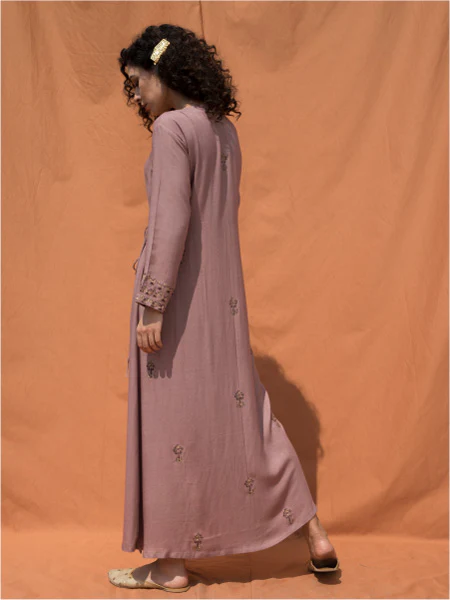 The Uschi- Mauve Block Printed Angrakha Dress - Image 5