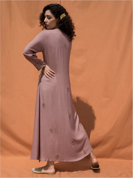 The Uschi- Mauve Block Printed Angrakha Dress - Image 6