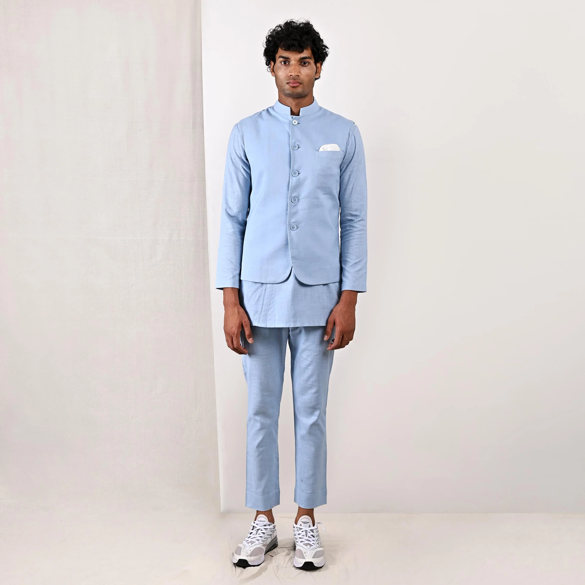 Ashton - Light Blue Nehru Jacket with Asymmetrical Kurta Set