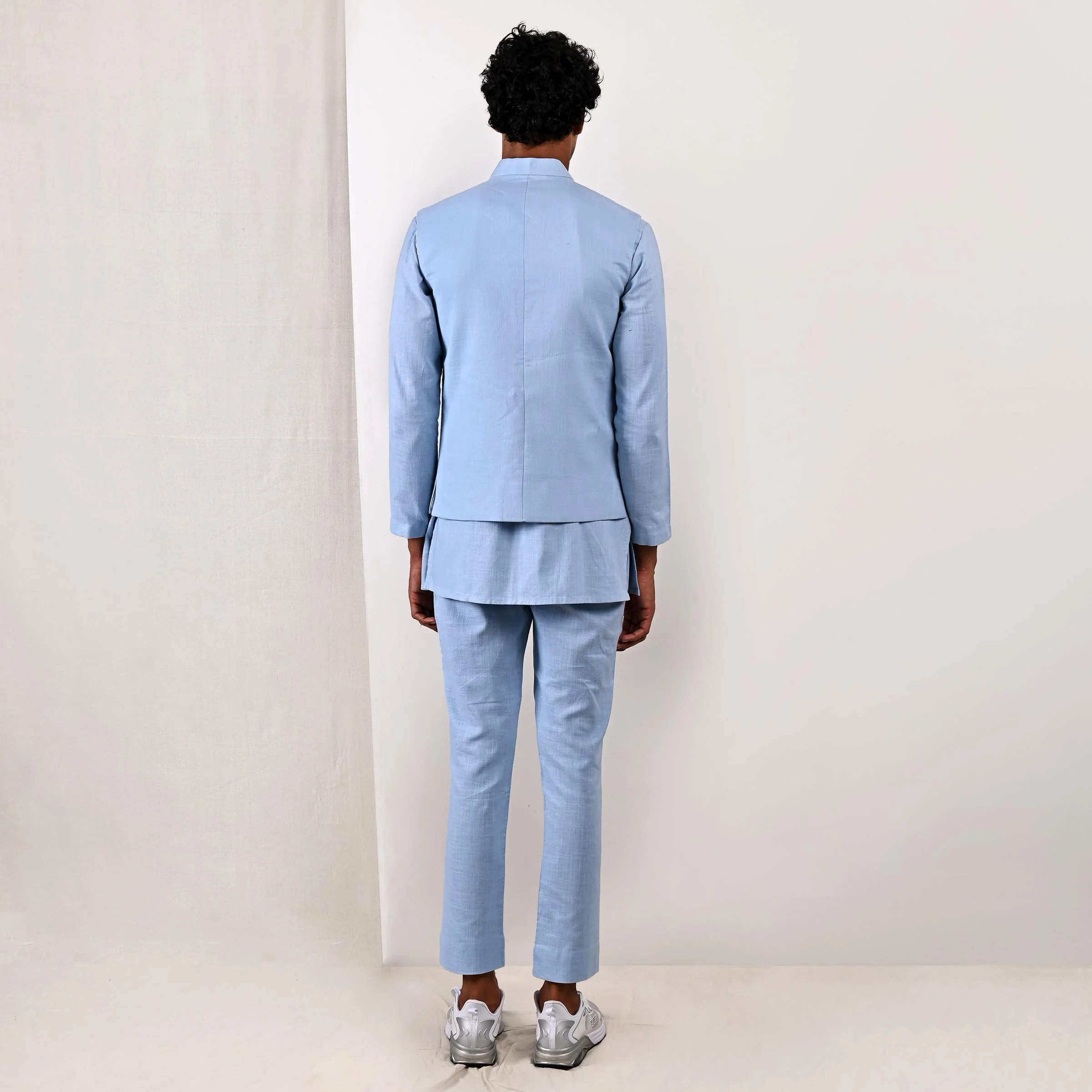 Ashton - Light Blue Nehru Jacket with Asymmetrical Kurta Set - Image 6