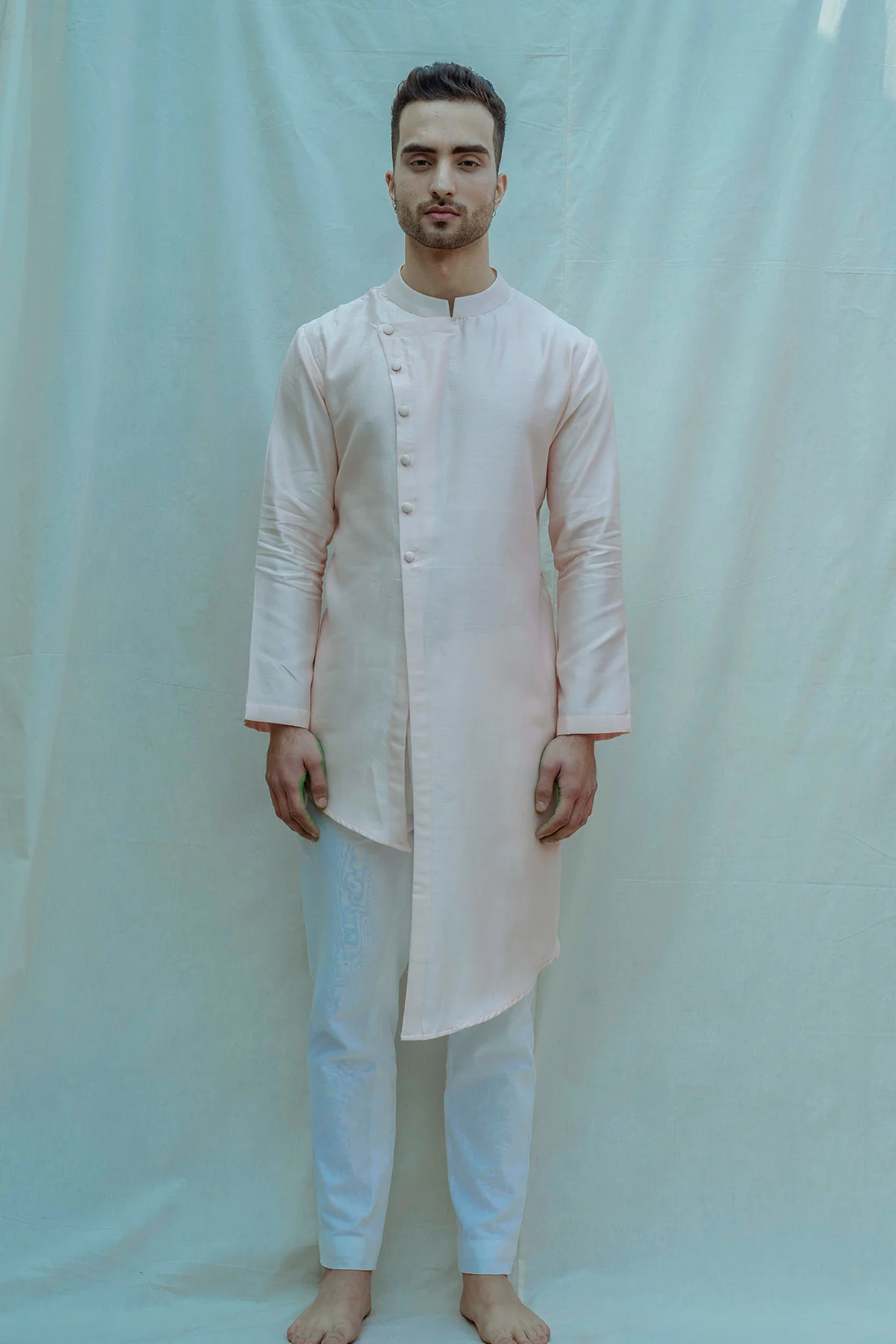 Asymmetrical Hemline Kurta In Chanderi Silk