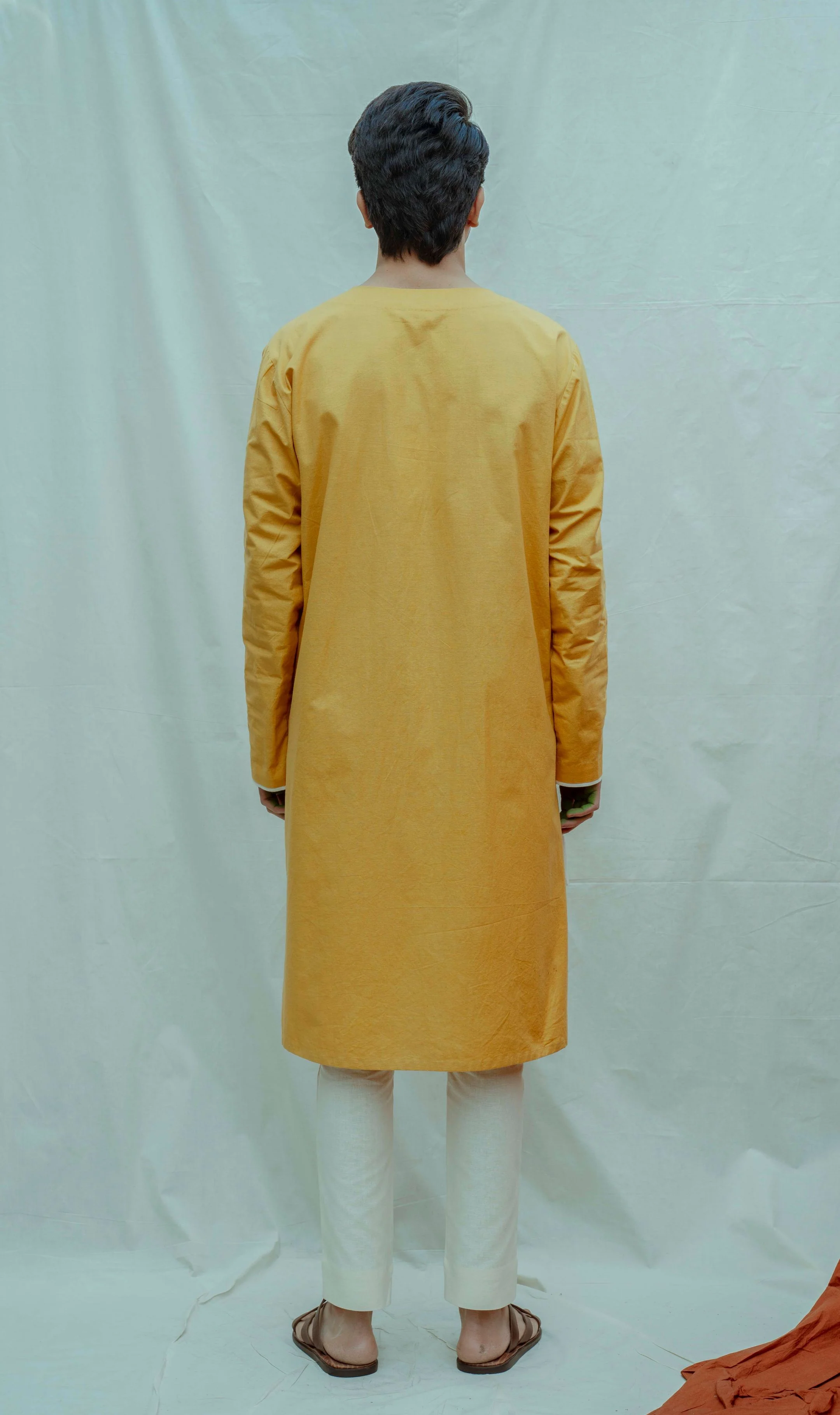 Asymmetry Flap Neck Mustard Kurta - Image 2