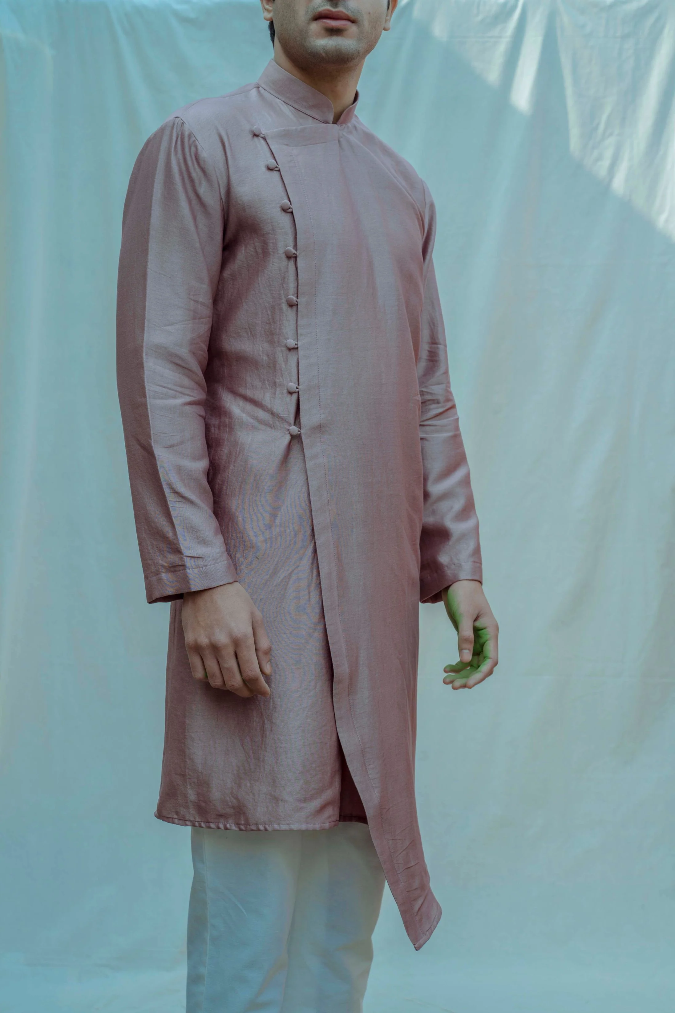 Asymmetry Overlapped Kurta In Chanderi Silk - Image 2