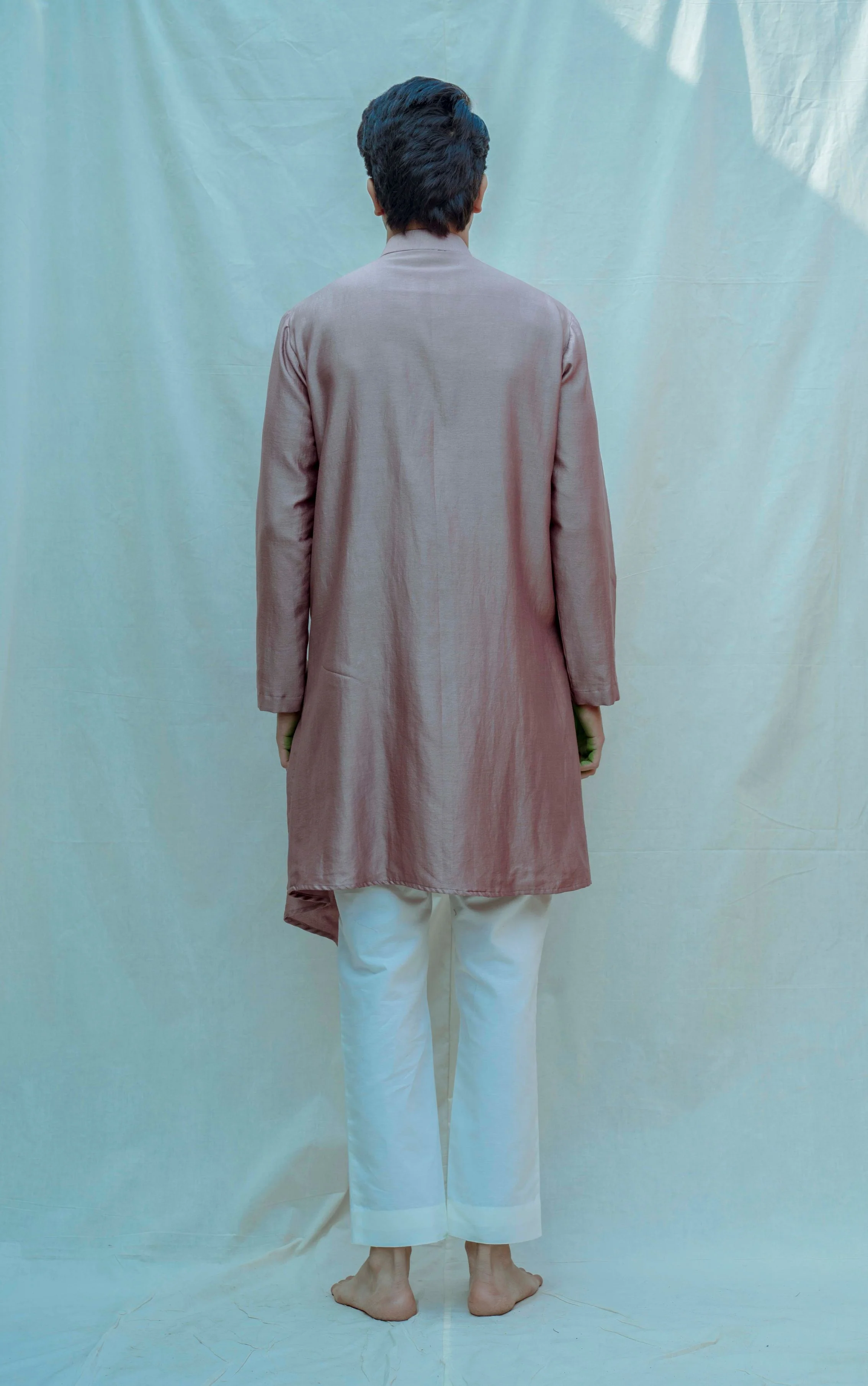 Mauve Asymmetry Overlapped Kurta In Chanderi Silk Set - Image 3