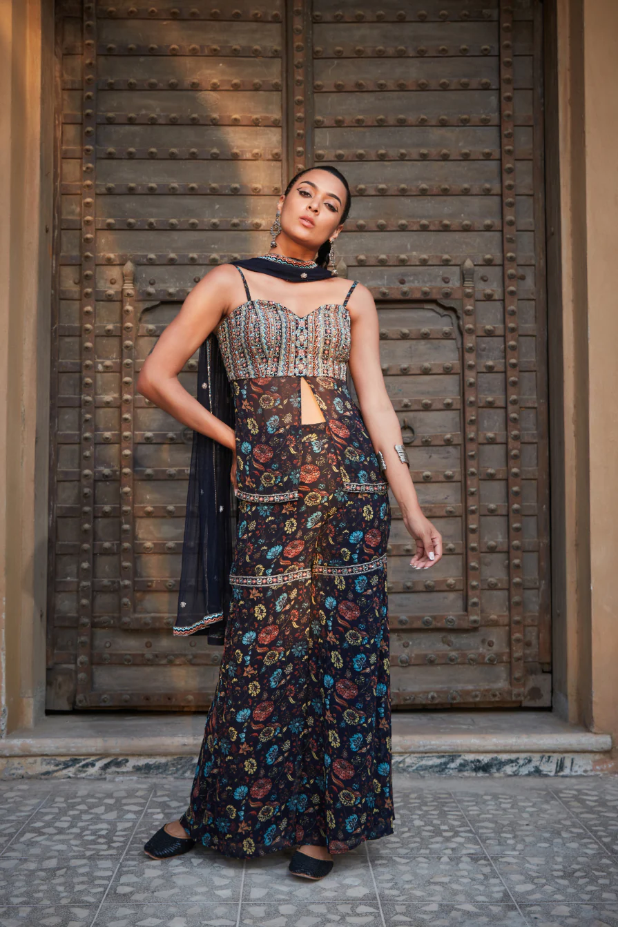 Aurelia- Printed Peplum Sharara Set - Image 4