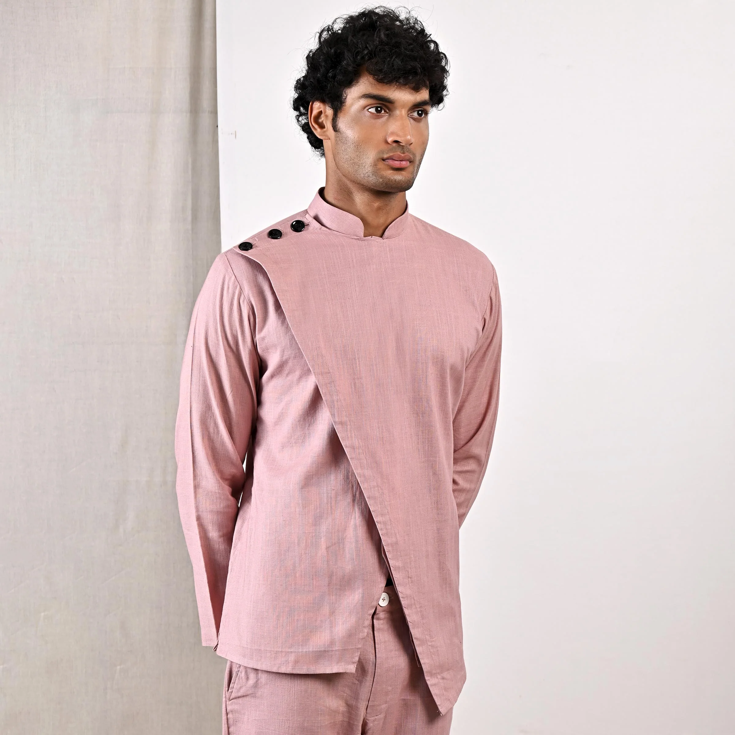 Averitt - Mauve Asymmetrical Shirt Kurta with Pant Set - Image 3