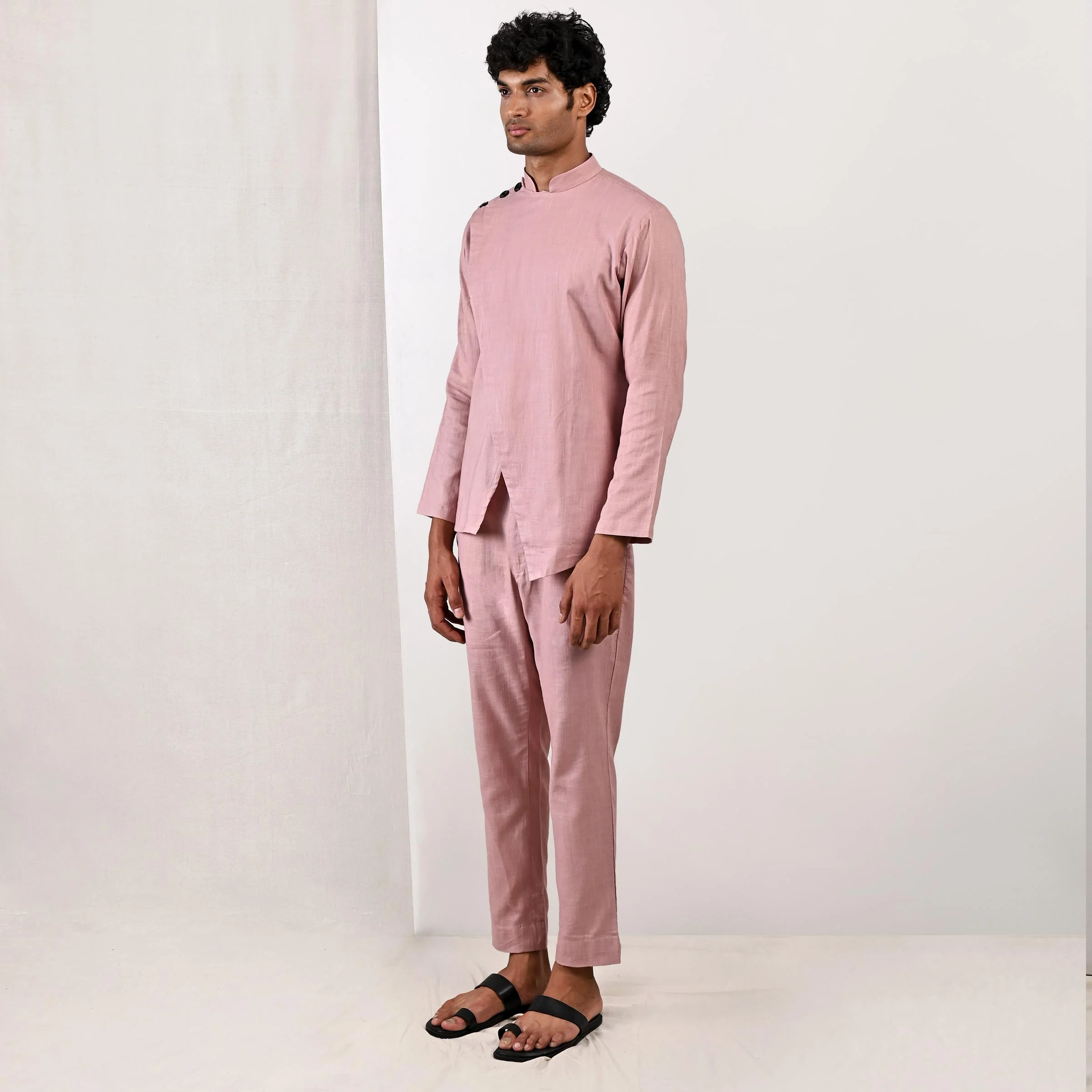 Averitt - Mauve Asymmetrical Shirt Kurta with Pant Set - Image 4