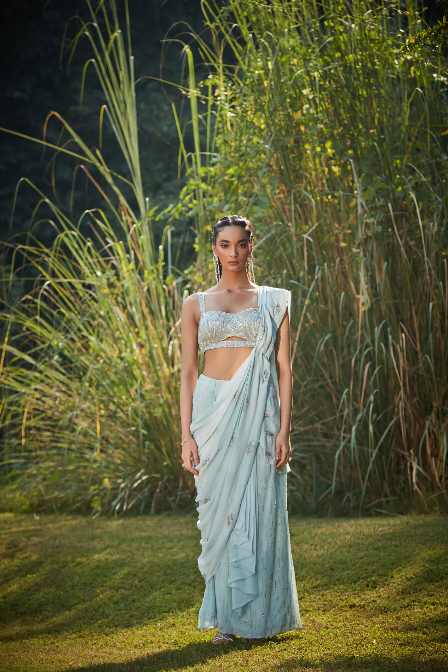 Bela Mint Blue Saree - Image 3