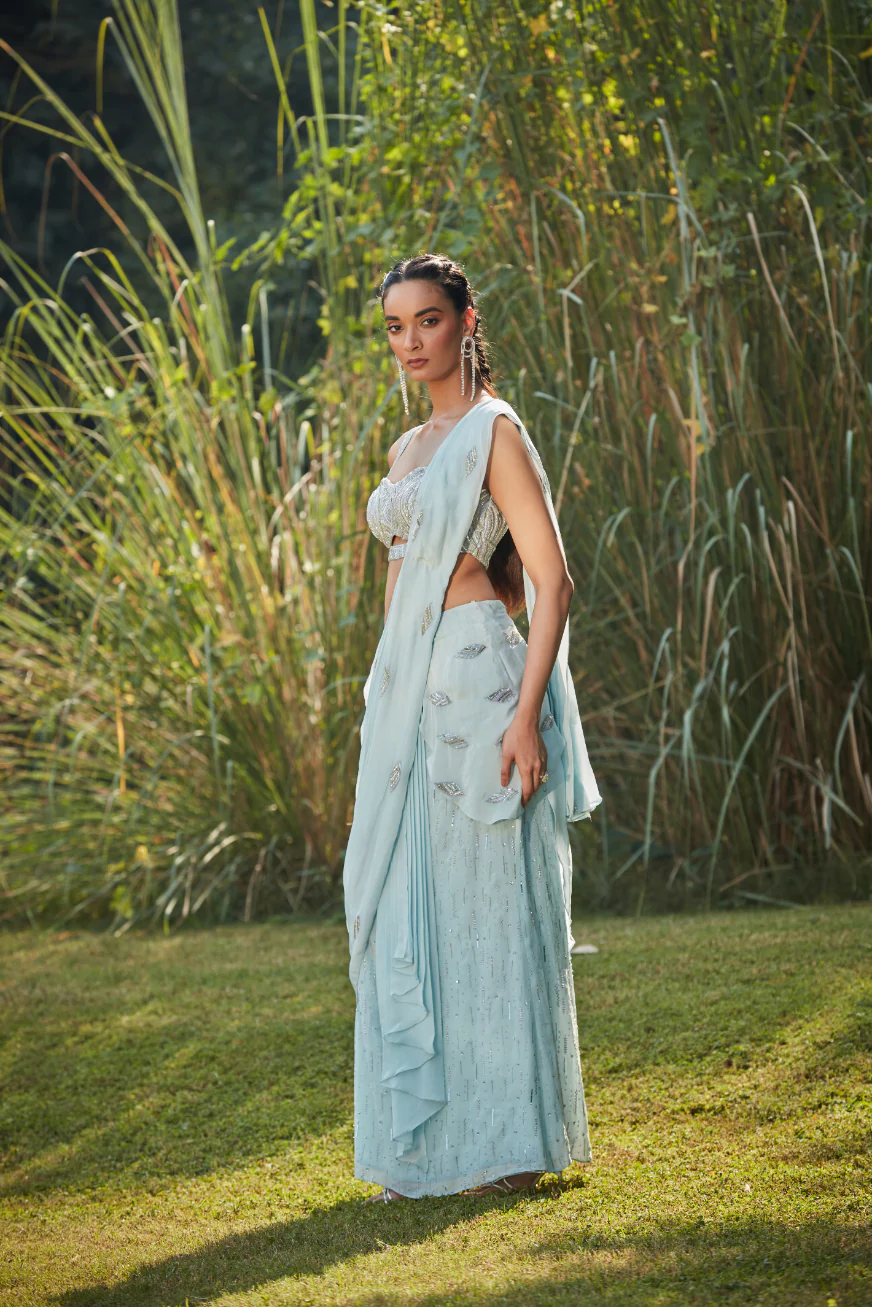 Bela Mint Blue Saree - Image 4
