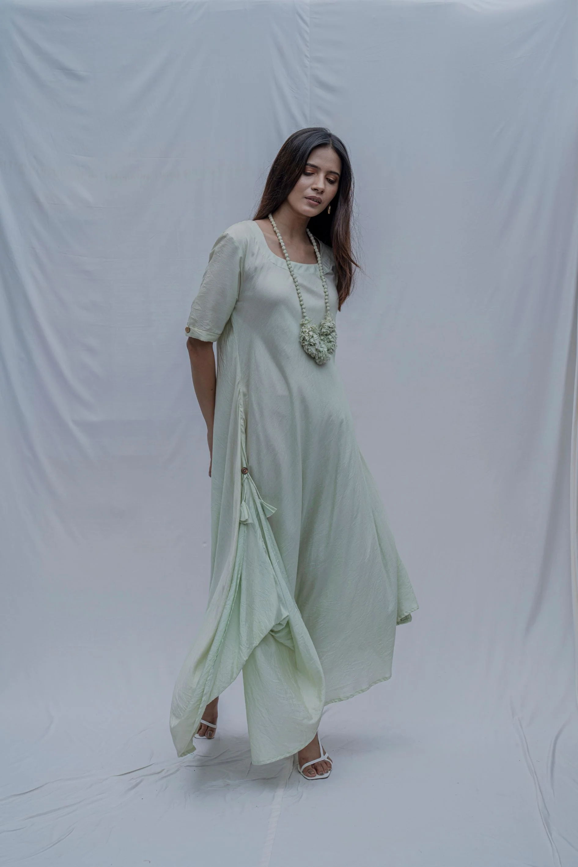 Mint Green Bias Dress with Necklace - Image 4