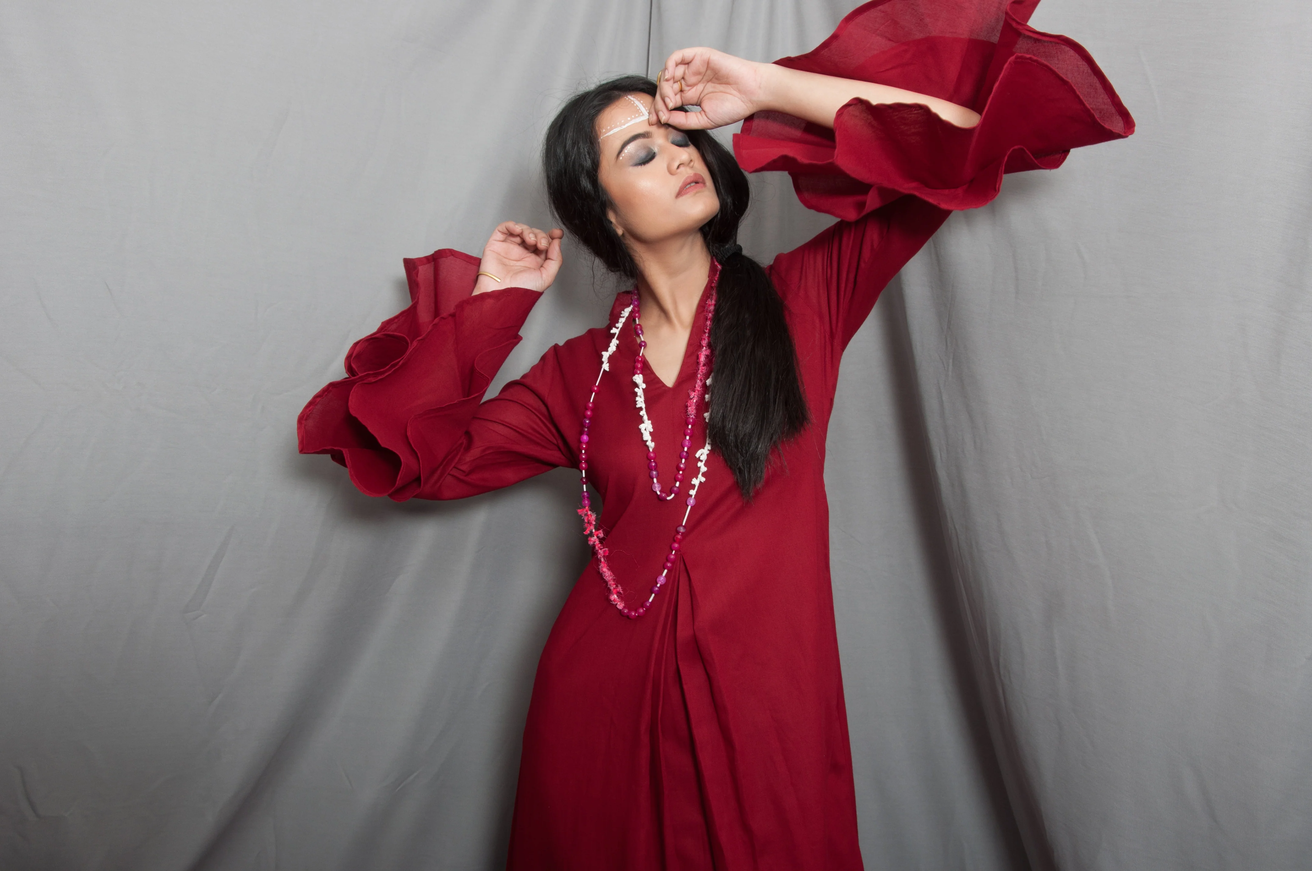 Baalance - Maroon Long Cowl Dress with Bell Sleeves - Image 4