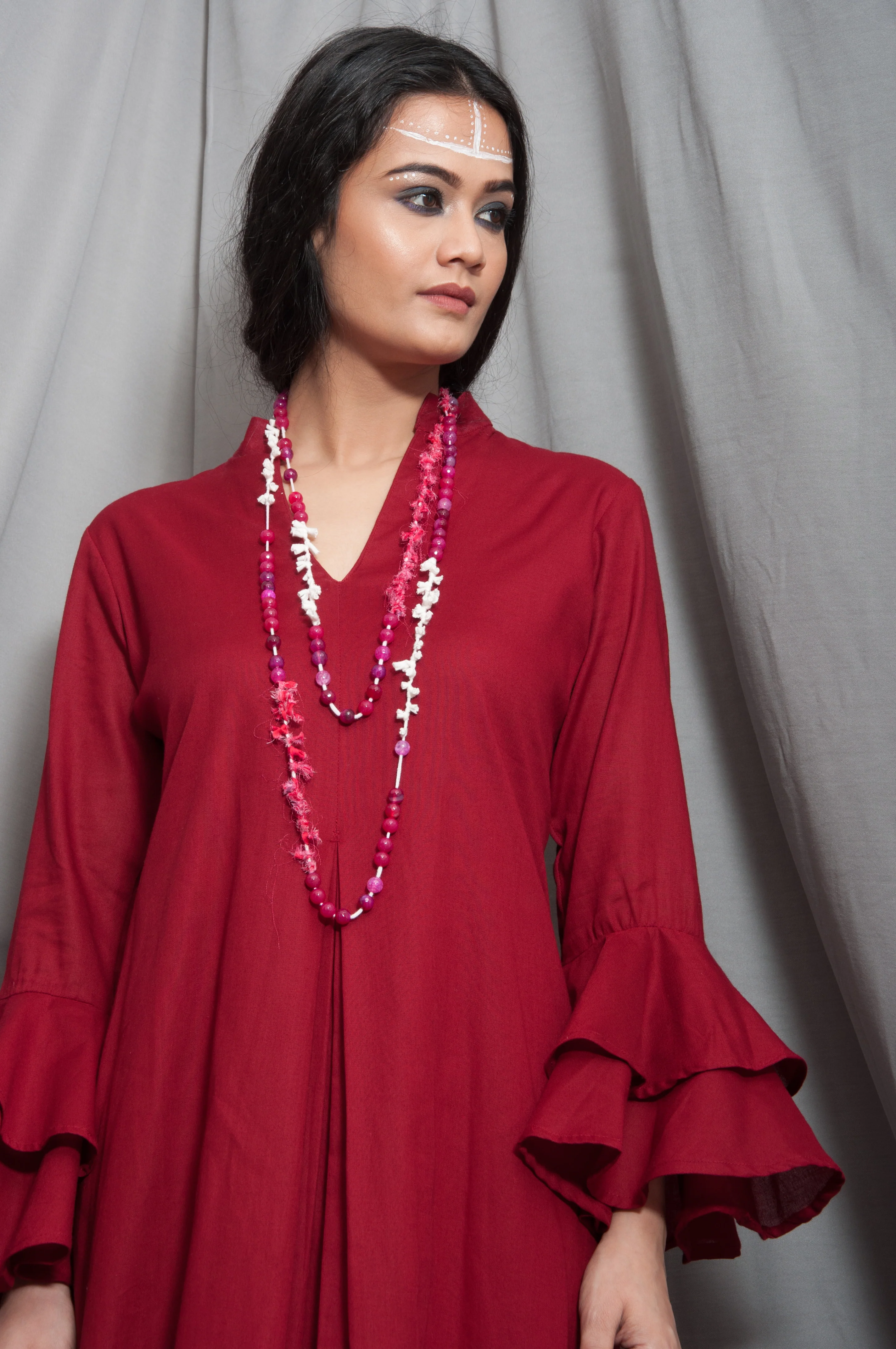 Baalance - Maroon Long Cowl Dress with Bell Sleeves - Image 5