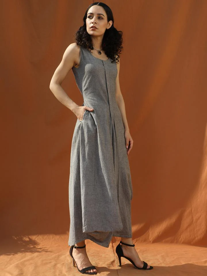 Breezy Boho - Grey Organic Cotton Cowl Dress - Image 3