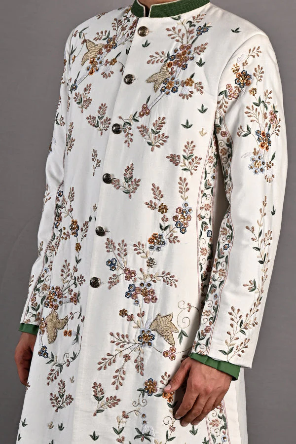 BROOK - OFF WHITE HAND EMBROIDERED SHERWANI JACKET SET - Image 5