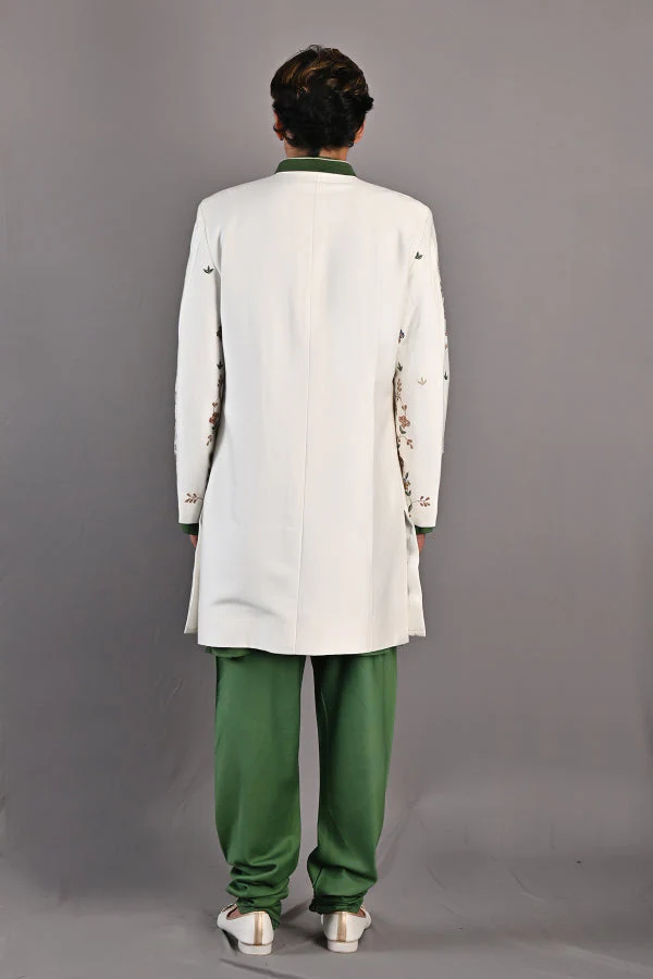 BROOK - OFF WHITE HAND EMBROIDERED SHERWANI JACKET SET - Image 6