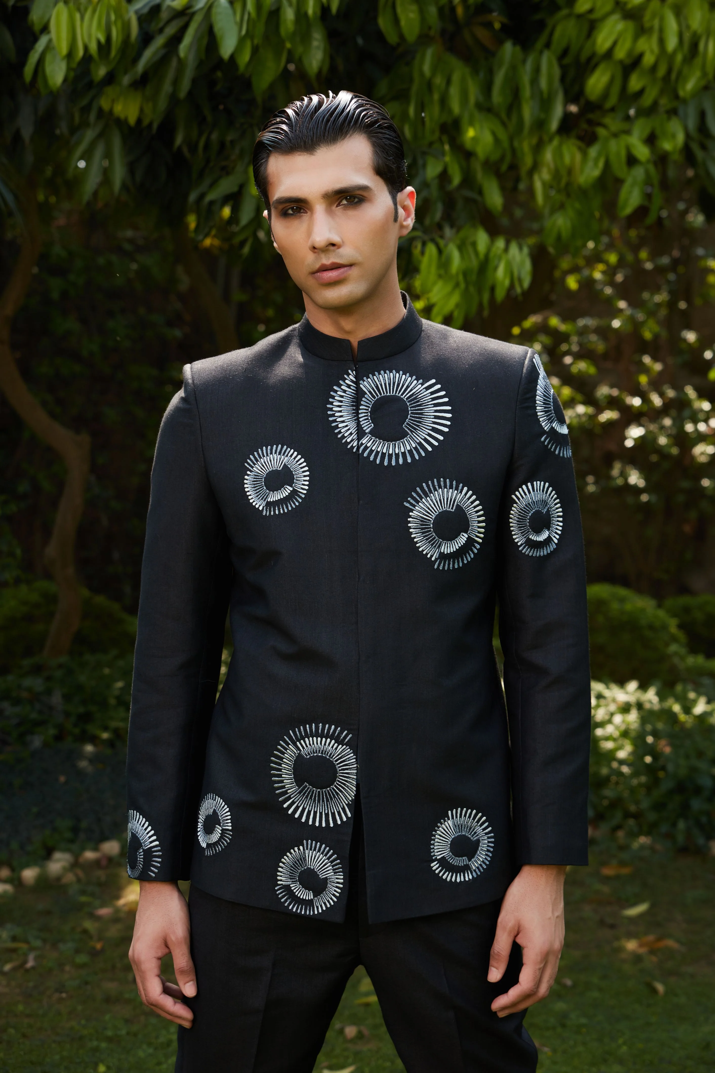 Cairo Bandhgala Open Jacket Set with Pants & Collarless Shirt - Image 2