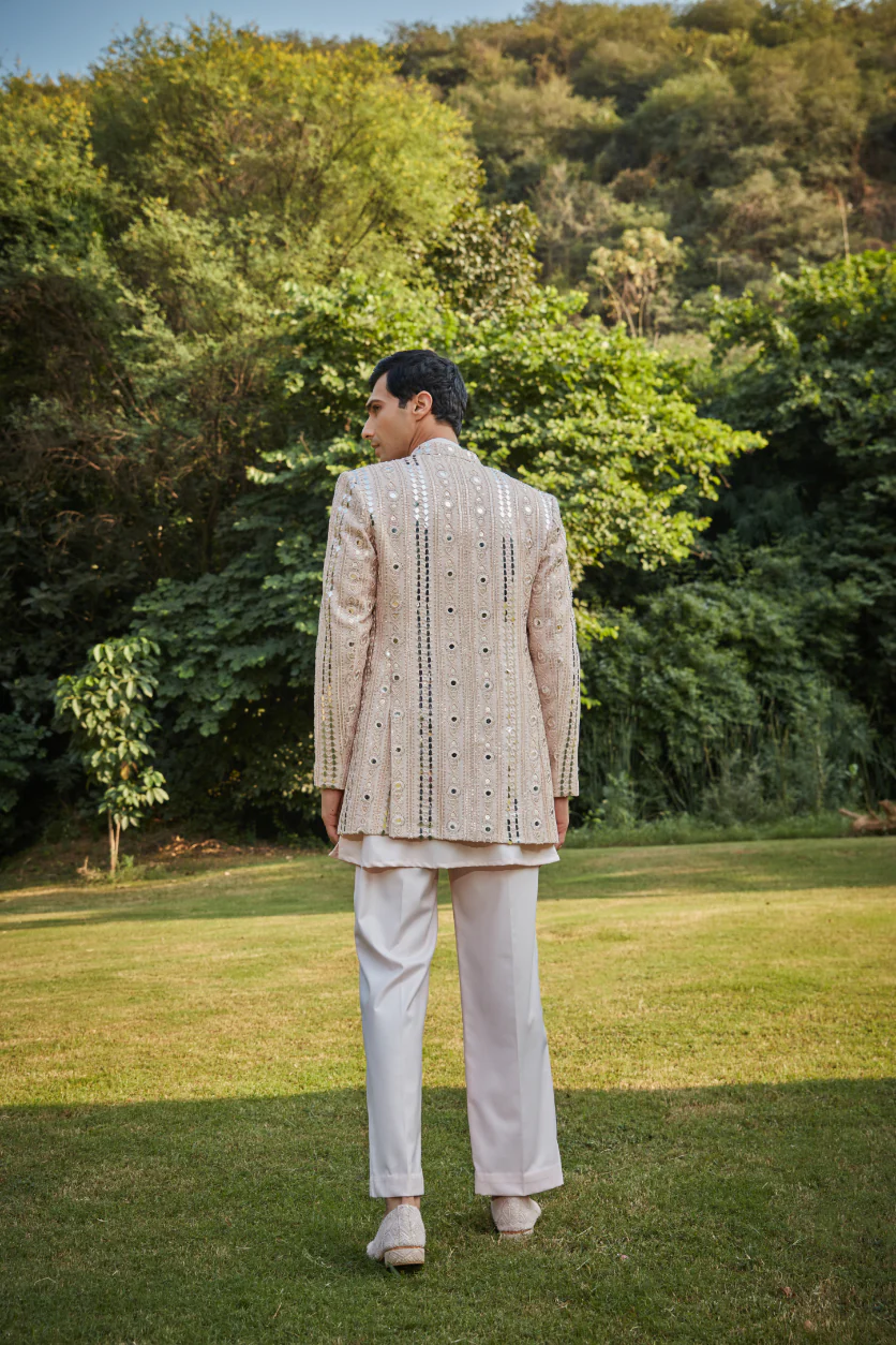 Celestial Peach Royale Indowestern Set - Image 4