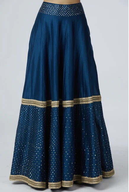 Chanderi Silk - Turquoise Blue Sequin Embroidered Lehenga Set - Image 6