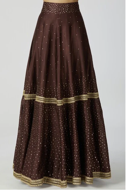 Chanderi Silk Embellished Lehenga Set in Brown - Image 3