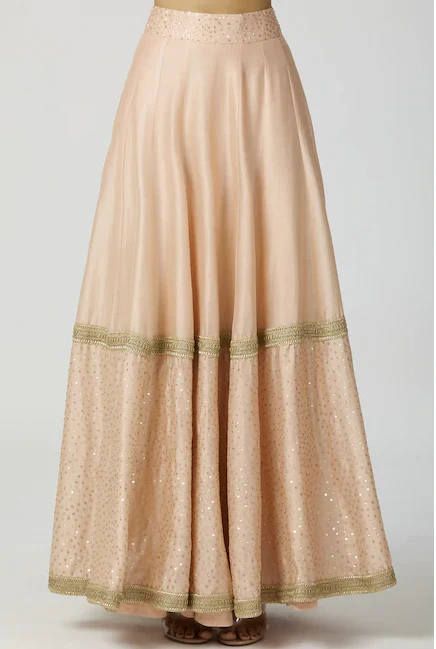 Chanderi Silk Lehenga Set in Peach - Image 4