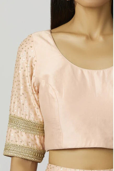 Chanderi Silk Lehenga Set in Peach - Image 5