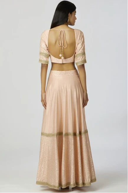 Chanderi Silk Lehenga Set in Peach - Image 6