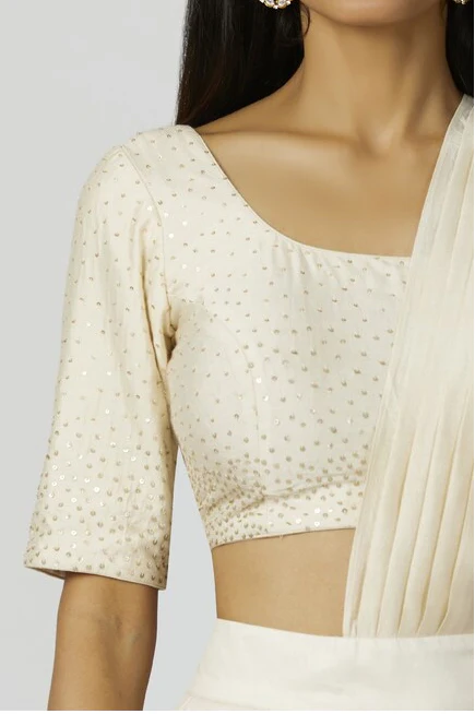 Chanderi Silk - White Embroidered Pre-Draped Pant Saree - Image 3