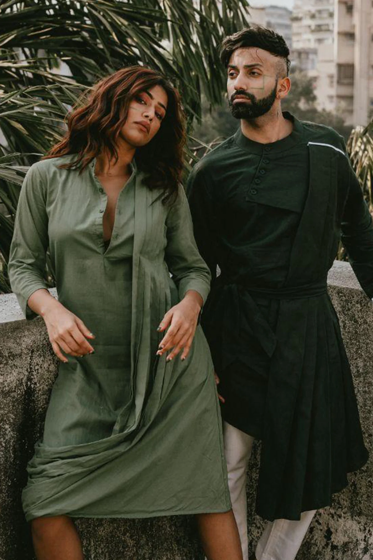 Chase - Bottle Green Kurta With White Pant Set
