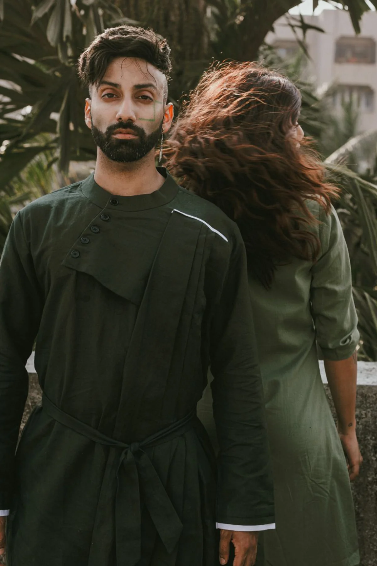 Chase - Bottle Green Kurta With White Pant Set - Image 2