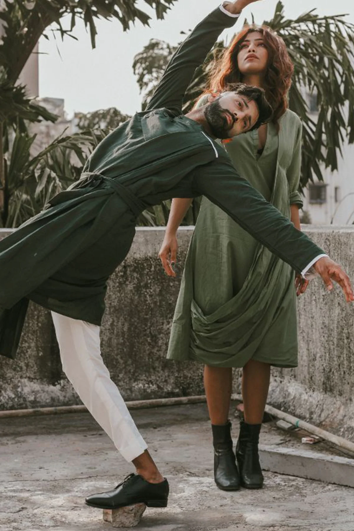 Chase - Bottle Green Kurta With White Pant Set - Image 3