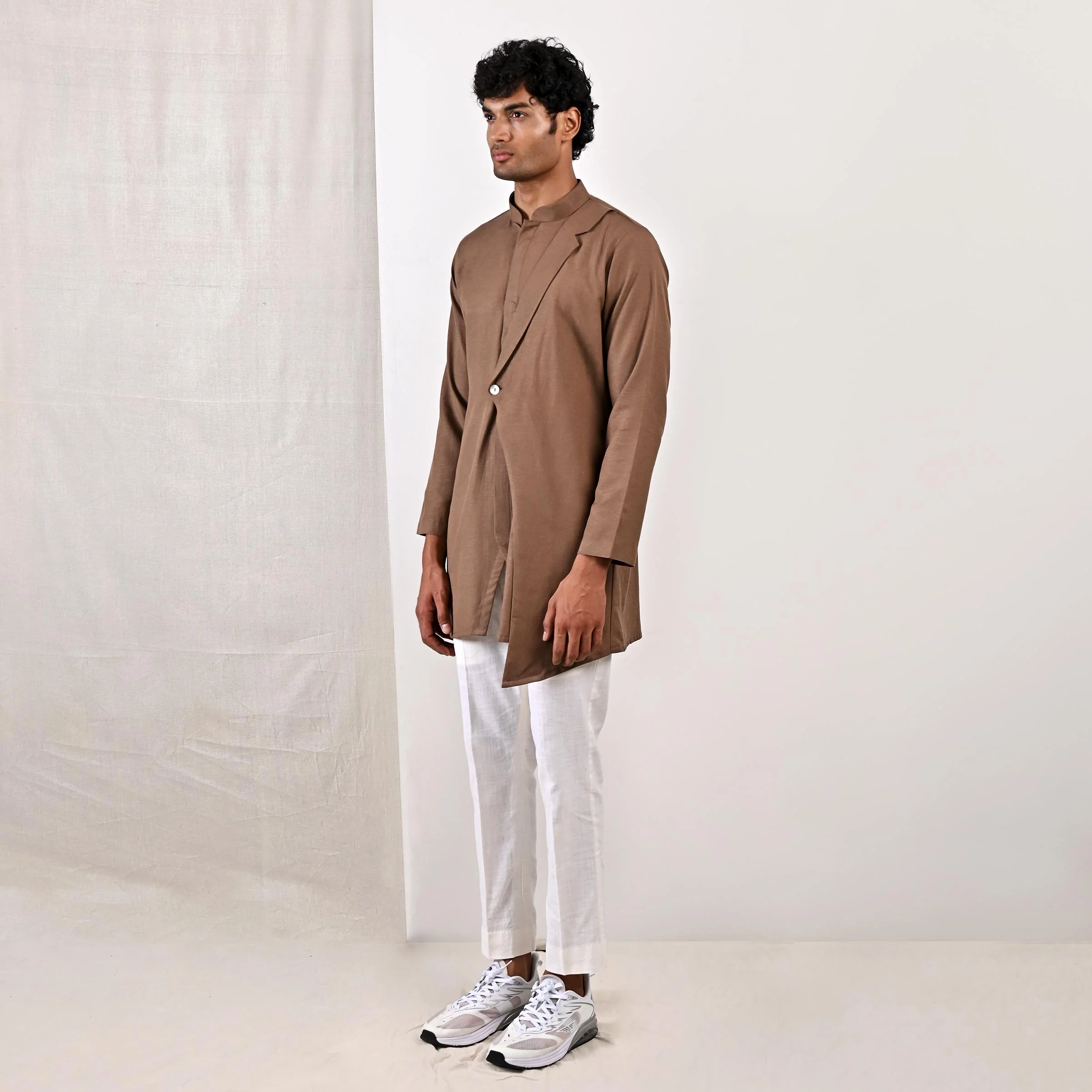 Cillian - Light Brown Short Kurta With Off White Pant Set - Image 4