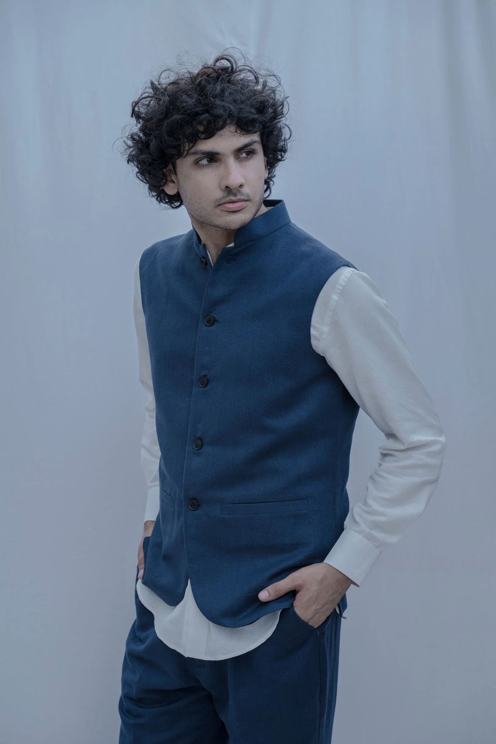 Cincinnati - Aegean Navy Blue Nehru Jacket with Pant Set - Image 3
