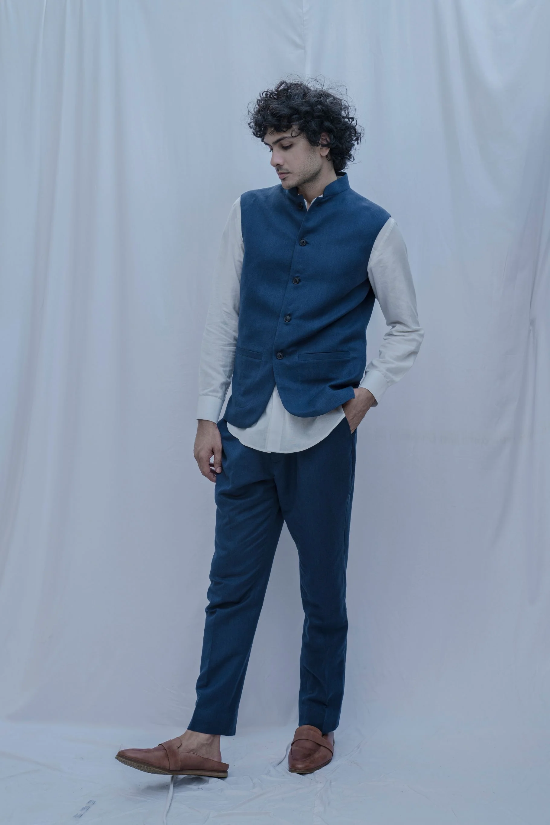 Cincinnati - Aegean Navy Blue Nehru Jacket with Pant Set - Image 5