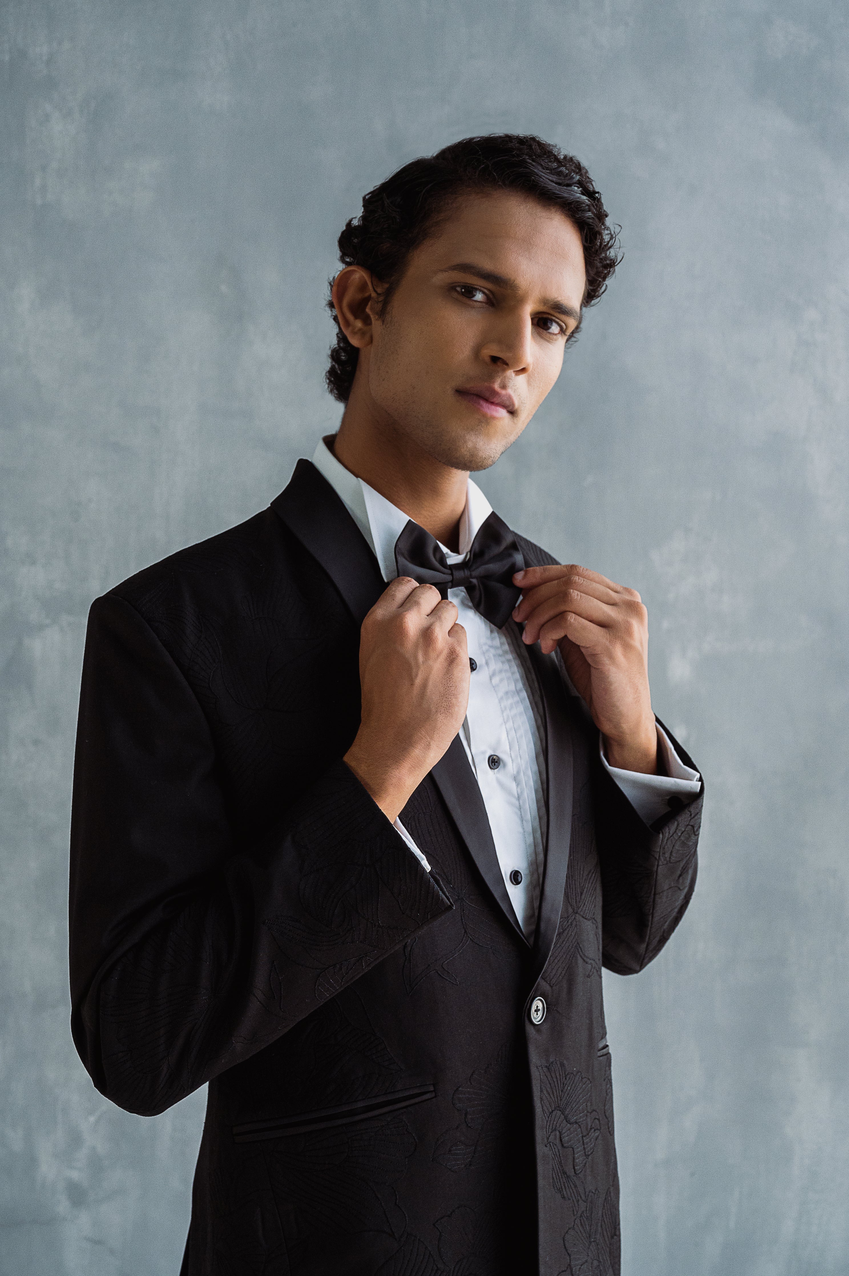 Constantine - Black Abstract Embroidered Tuxedo Set