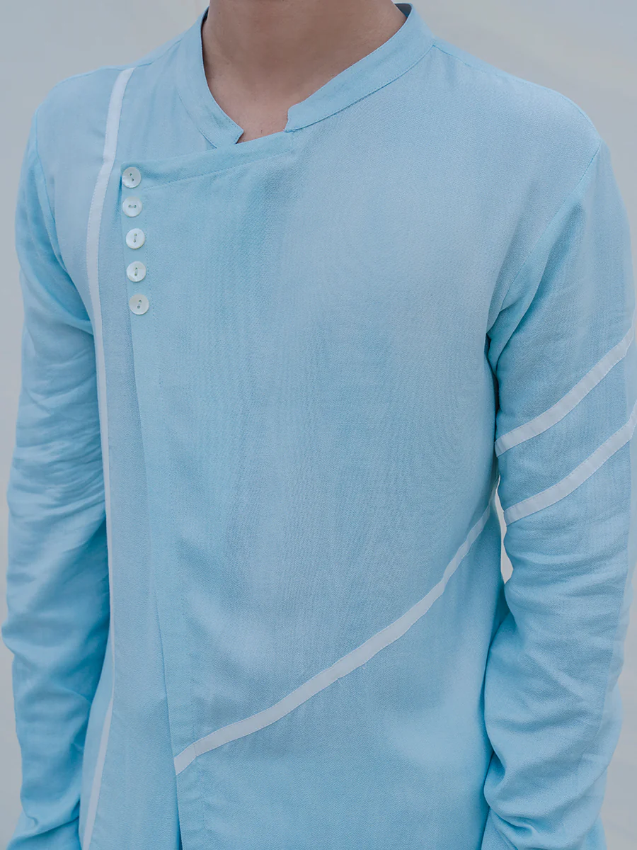 Cotton X Linen Blue Kurta and Oversize pants set - Image 2