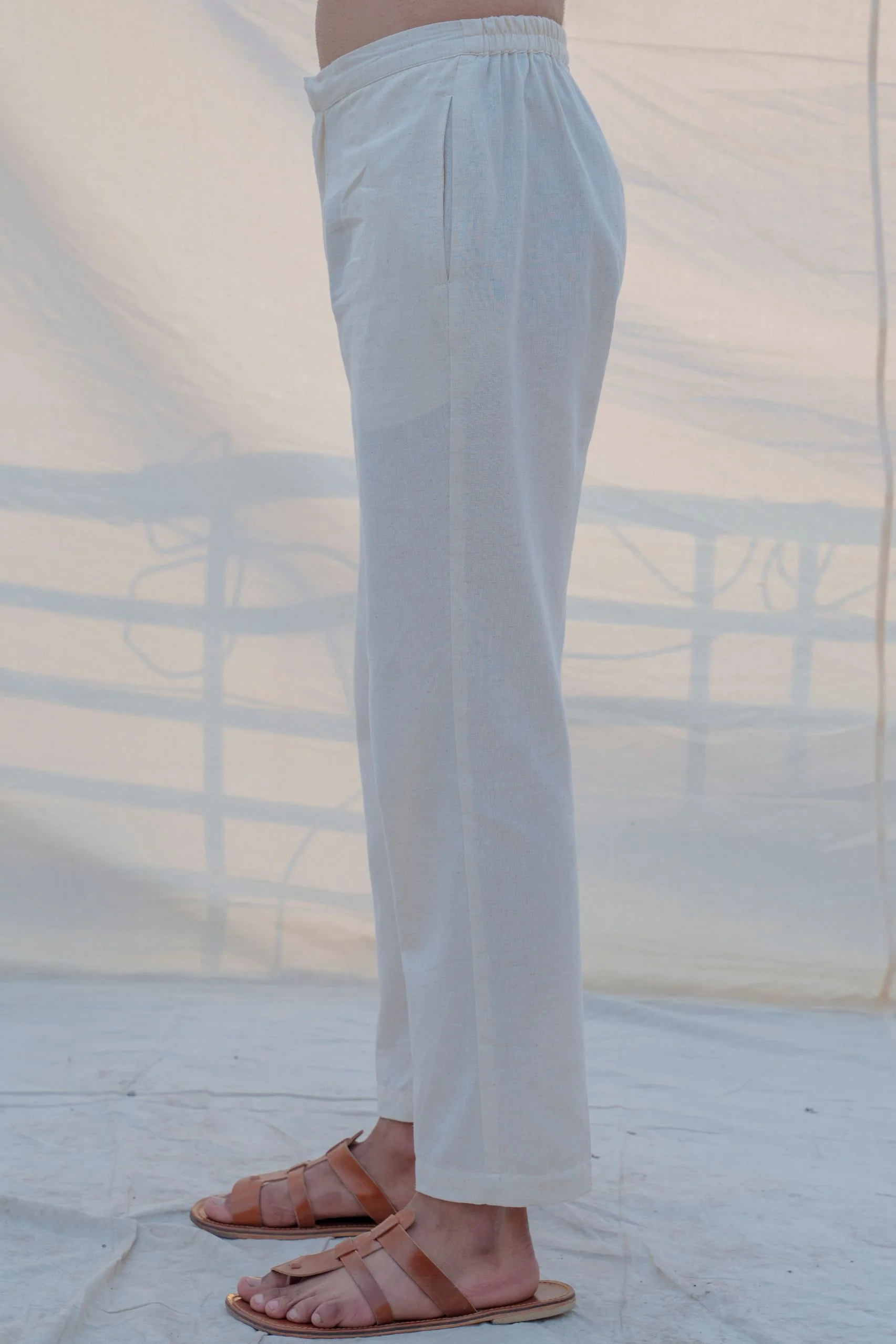 Cotton X Rayon Green Cowl Kurta with Off-White Pant Set - Image 6