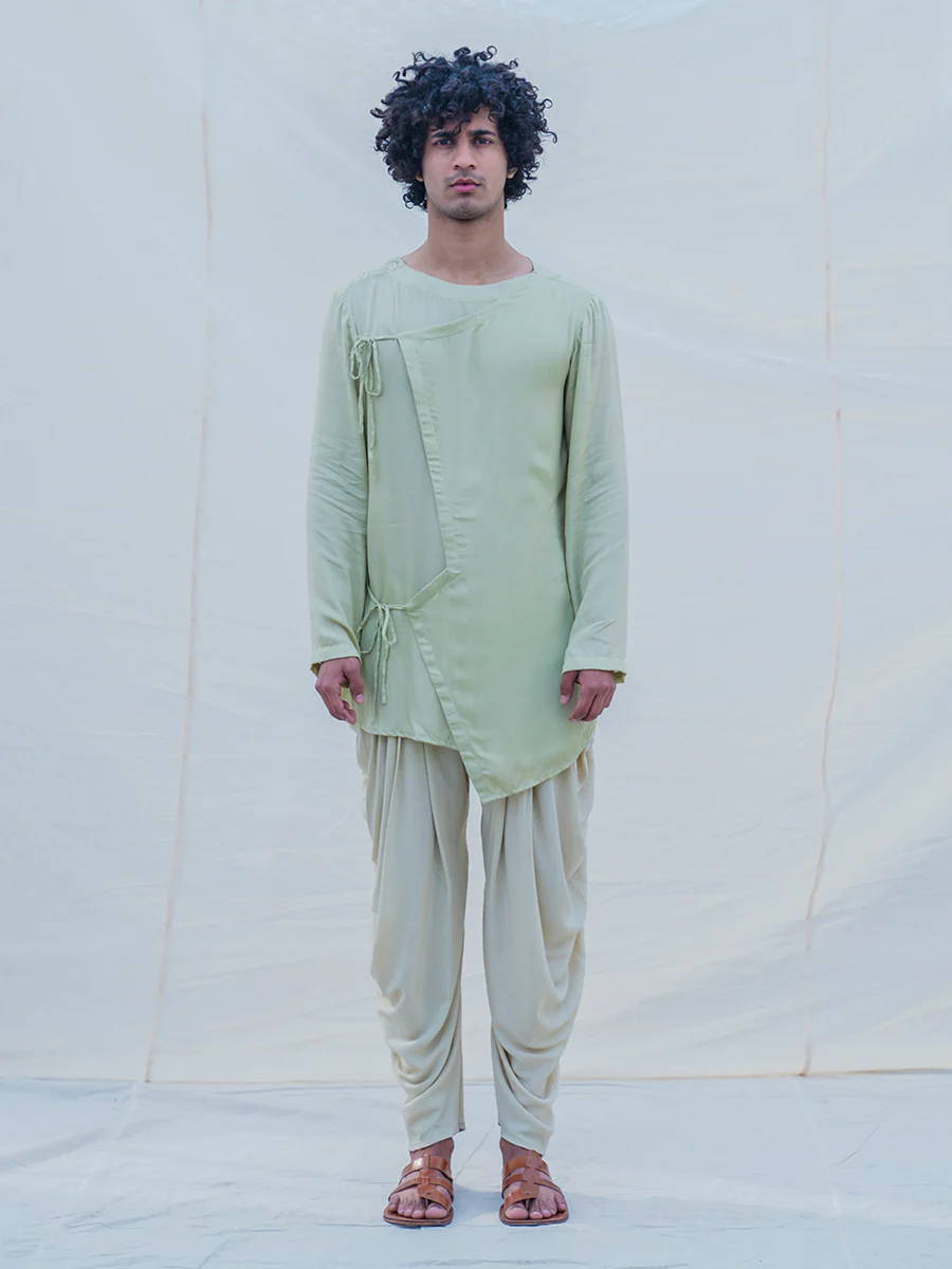 Cotton X Rayon Pista Green Angrakha with Dhoti Set
