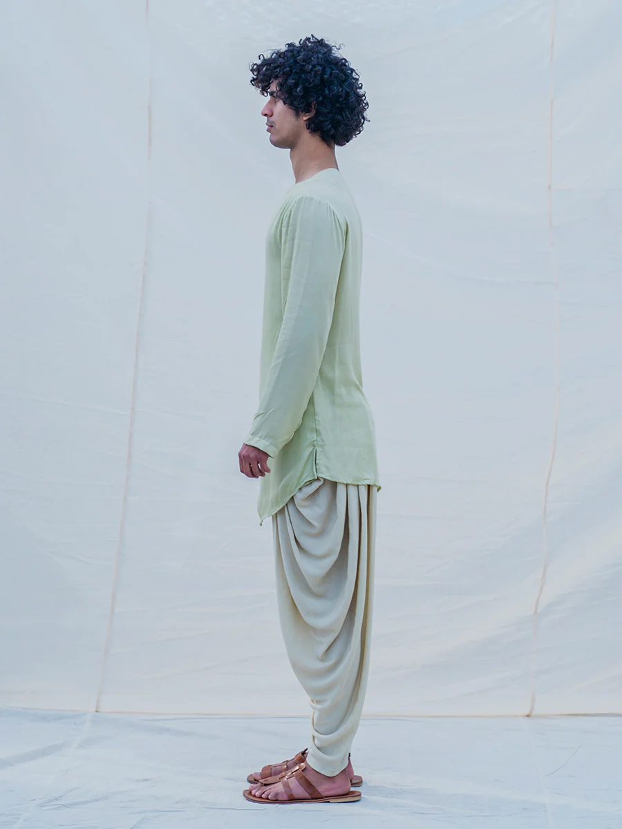 Cotton X Rayon Pista Green Angrakha with Dhoti Set - Image 2