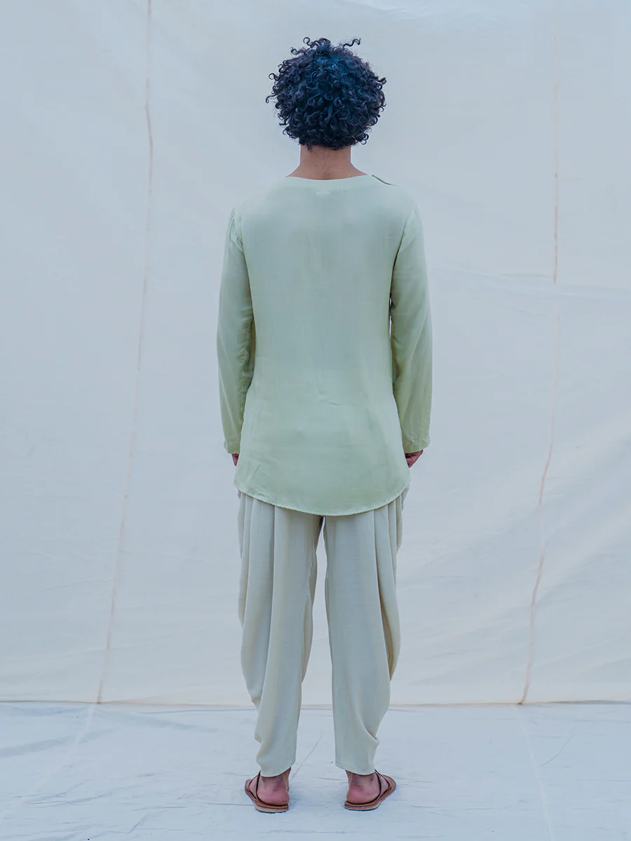 Cotton X Rayon Pista Green Angrakha with Dhoti Set - Image 5