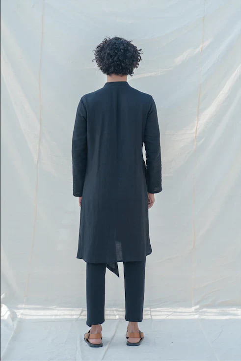 COTTON X LINEN - BLACK KURTA SET - Image 4