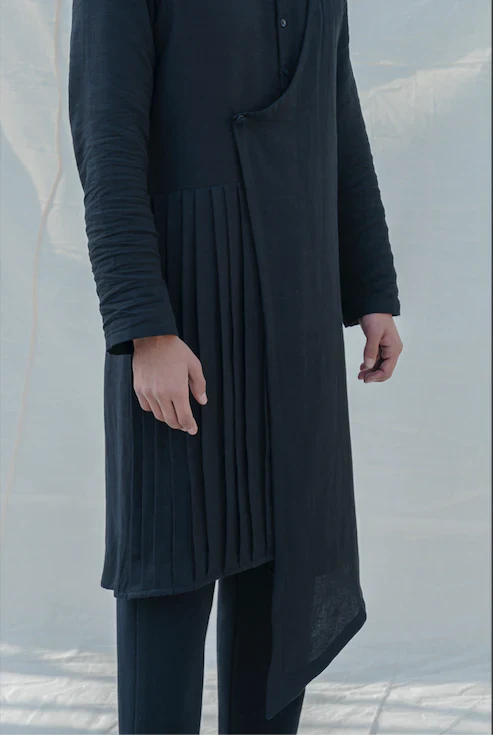 COTTON X LINEN - BLACK KURTA SET - Image 5