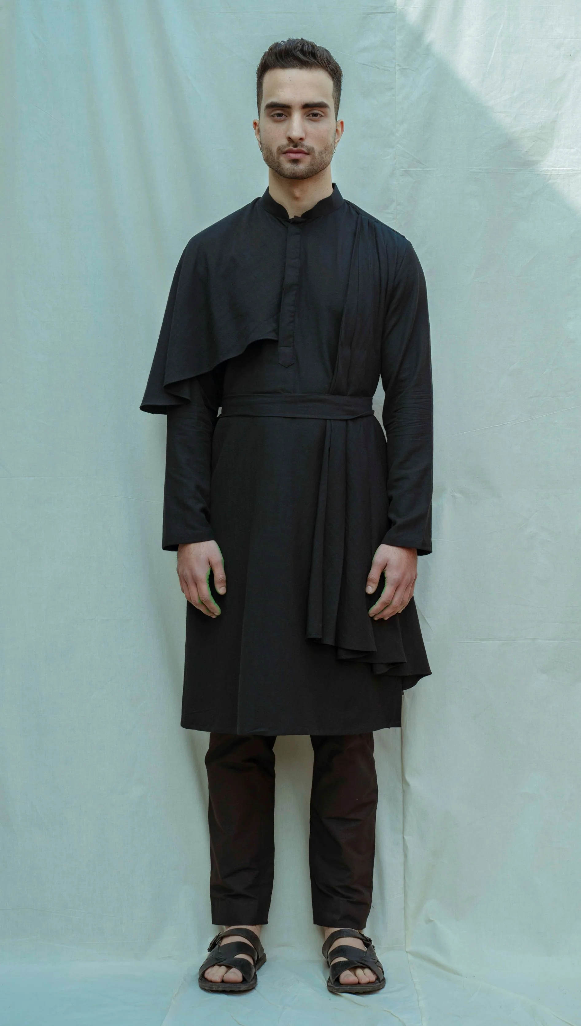 Cotton X Linen Cape Style Black Kurta